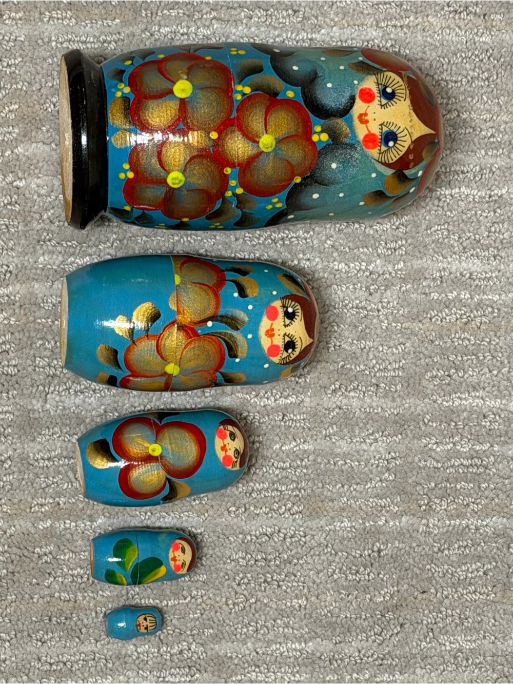 Hand-Painted Blue Russian Nesting Dolls (Matryoshka)